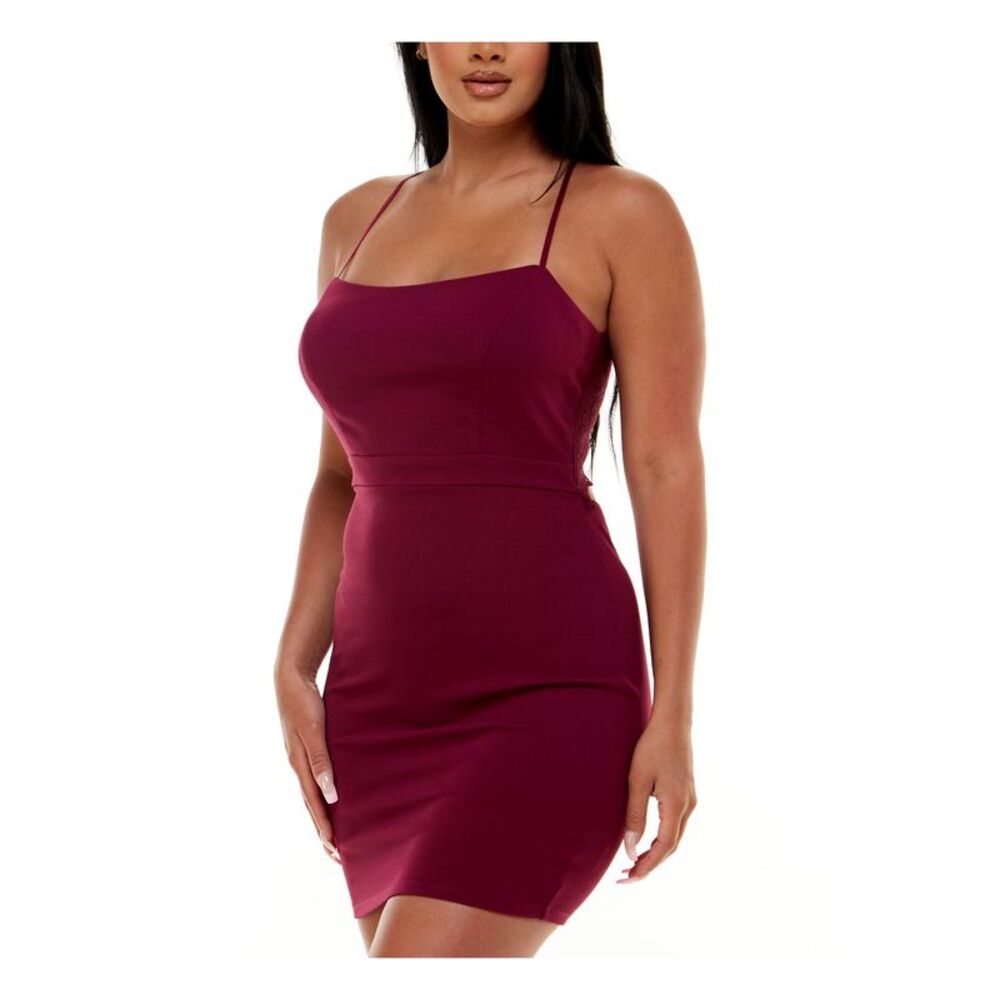 EMERALD SUNDAE Womens Burgundy Cut-out Back Cupped Short Dress XL - Picture 3 of 4